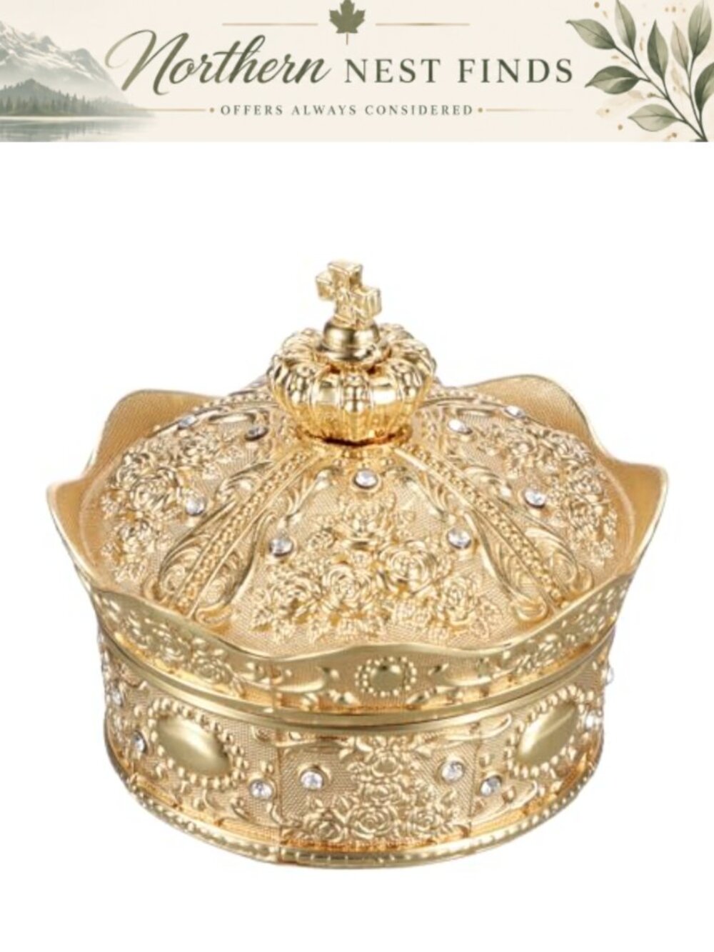 Vintage Crown Jewelry Box Small Alloy Trinket Holder Earring Ring Organizer